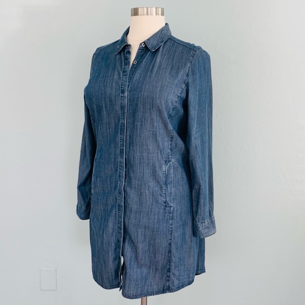 Eileen Fisher Chambray Tencel Shirt Dress - Picture 7 of 15